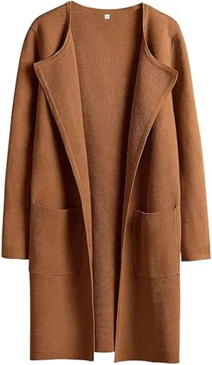 SHAOBGE Womens Knit Sweater Womens Knit Cardigan Sweaters Oversized Open Front Long Sleeve Lapel Tan Sweater Women