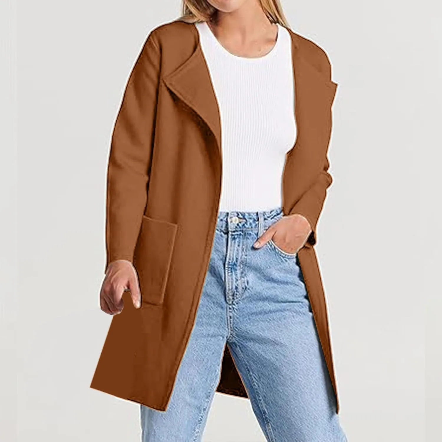SHAOBGE Womens Knit Sweater Womens Knit Cardigan Sweaters Oversized Open Front Long Sleeve Lapel Tan Sweater Women
