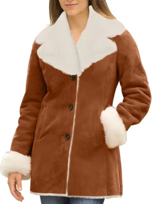 Sherpa Jacket Women Fleece Coat Oversized Solid Color Lapel Velvet Jacket Button Down Winter Fuzzy Outwear Coat