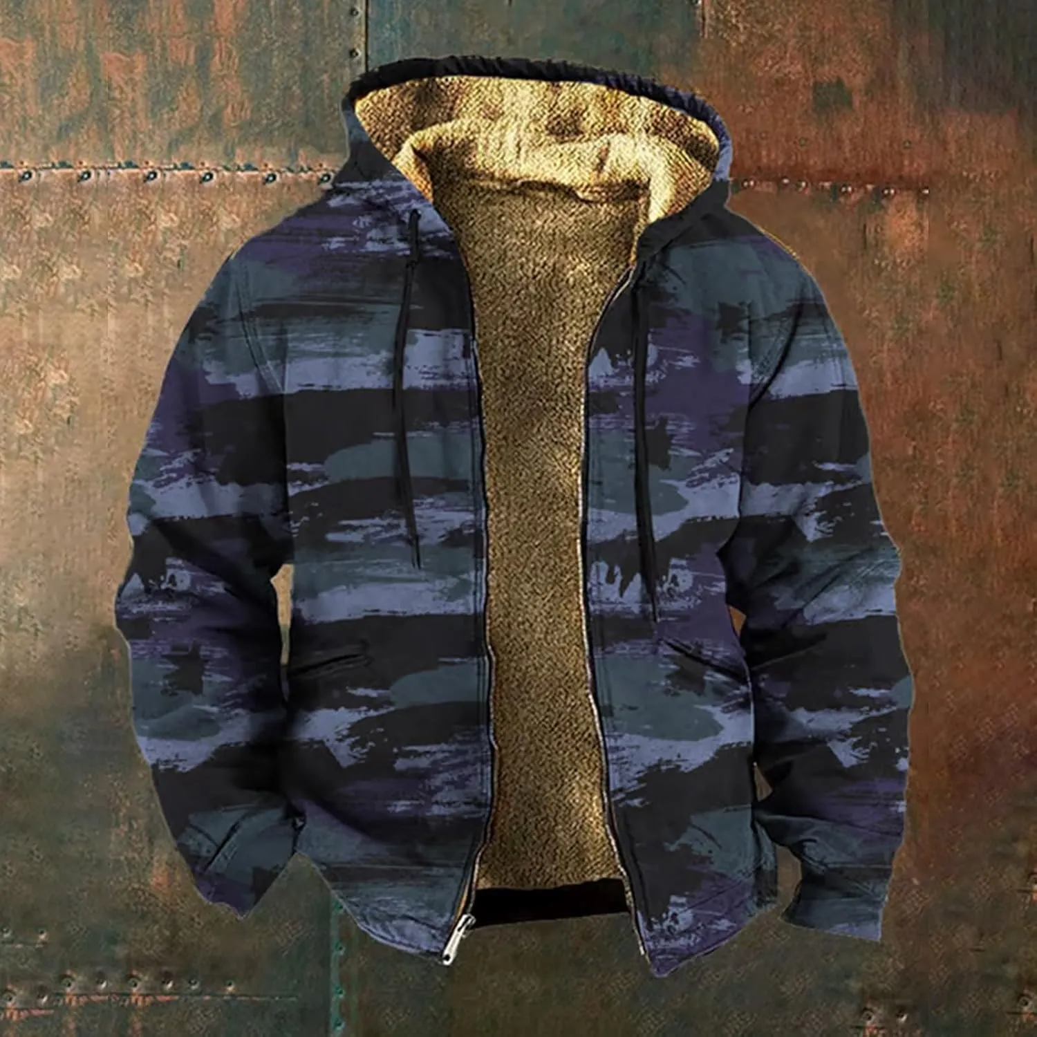 Sherpa Lined Hoodie for Men Heavyweight Winter Warm Fleece Jacket Plus Size Full Zip Up Thick Sweatshirt with Pockets