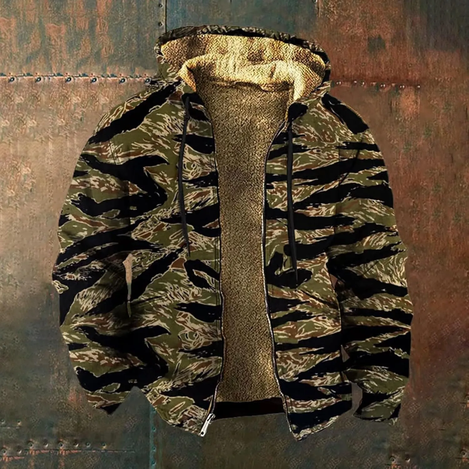 Sherpa Lined Hoodie for Men Heavyweight Winter Warm Fleece Jacket Plus Size Full Zip Up Thick Sweatshirt with Pockets