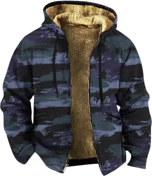 Sherpa Lined Hoodie for Men Heavyweight Winter Warm Fleece Jacket Plus Size Full Zip Up Thick Sweatshirt with Pockets
