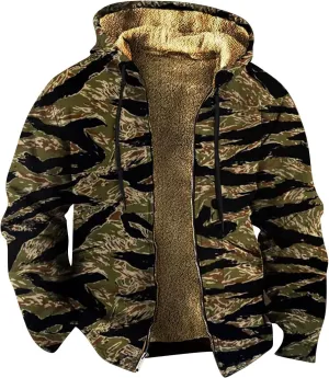 Sherpa Lined Hoodie for Men Heavyweight Winter Warm Fleece Jacket Plus Size Full Zip Up Thick Sweatshirt with Pockets