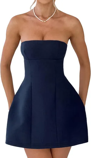 SHINFY Women Sexy Strapless Mini Dress Bodycon Off Shoulder Tube Top A-Line Short Dress Formal Cocktail Dresses