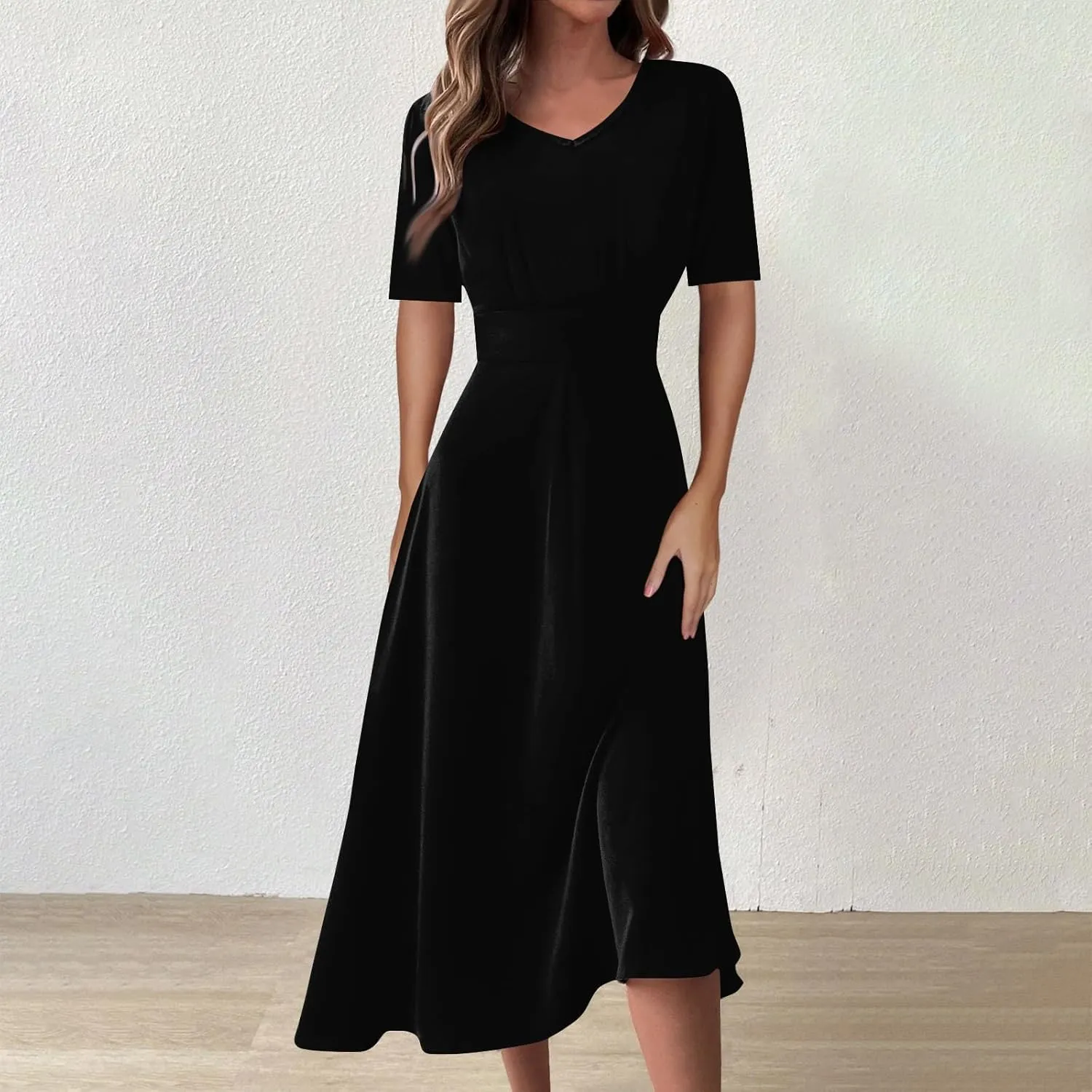 Shirt Dresses for Women 2024 Short Sleeve V Neck Tunic Dress Plus Size Casual Dresses Long Flowy Dresses for Women