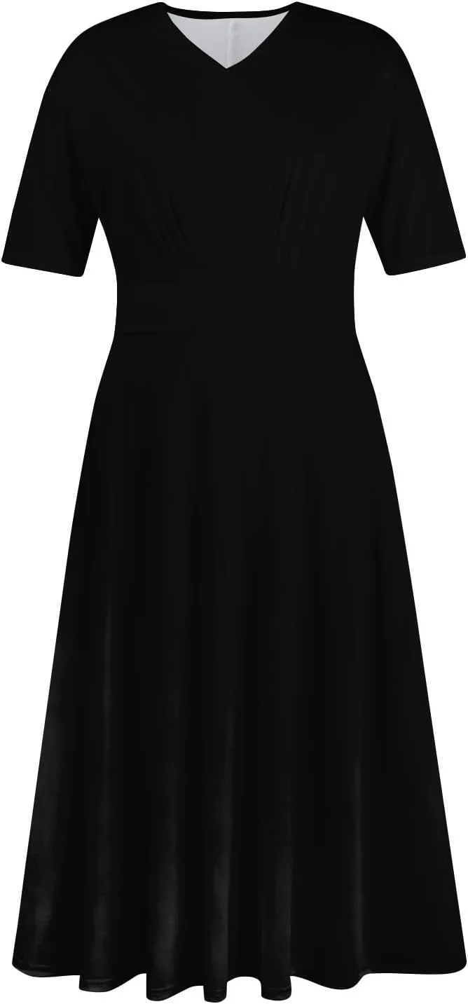 Shirt Dresses for Women 2024 Short Sleeve V Neck Tunic Dress Plus Size Casual Dresses Long Flowy Dresses for Women