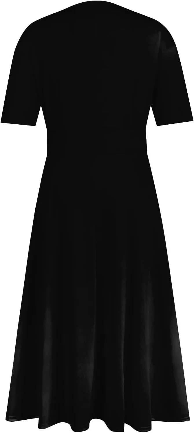 Shirt Dresses for Women 2024 Short Sleeve V Neck Tunic Dress Plus Size Casual Dresses Long Flowy Dresses for Women