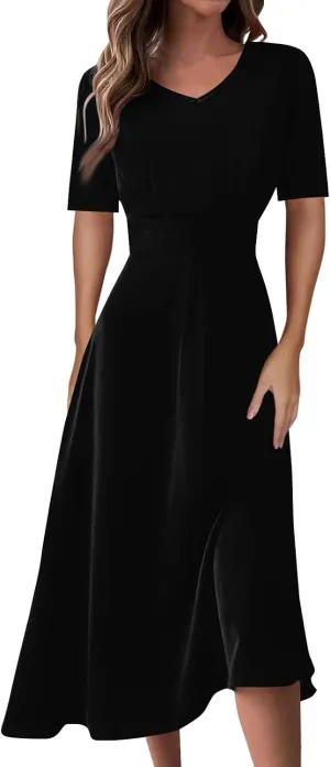 Shirt Dresses for Women 2024 Short Sleeve V Neck Tunic Dress Plus Size Casual Dresses Long Flowy Dresses for Women