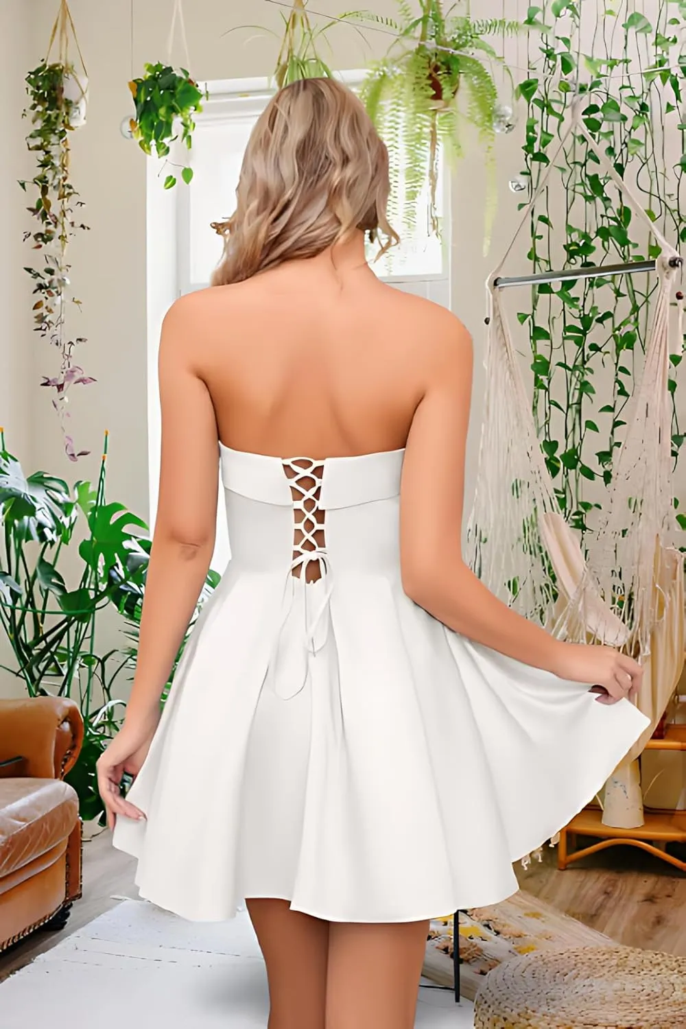 Short Homecoming Prom Dresses 2025 Strapless Mini Wedding Dress for Bride A Line Satin Cocktail Dress Ball Gowns