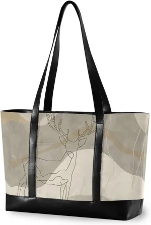Single Line Drawing Deer Modern simple computer cases for laptops with zipper canvas tote for Travel Pool Swim Beach Vacation Necessities with Travel Gym Vacation bolsos para mujeres