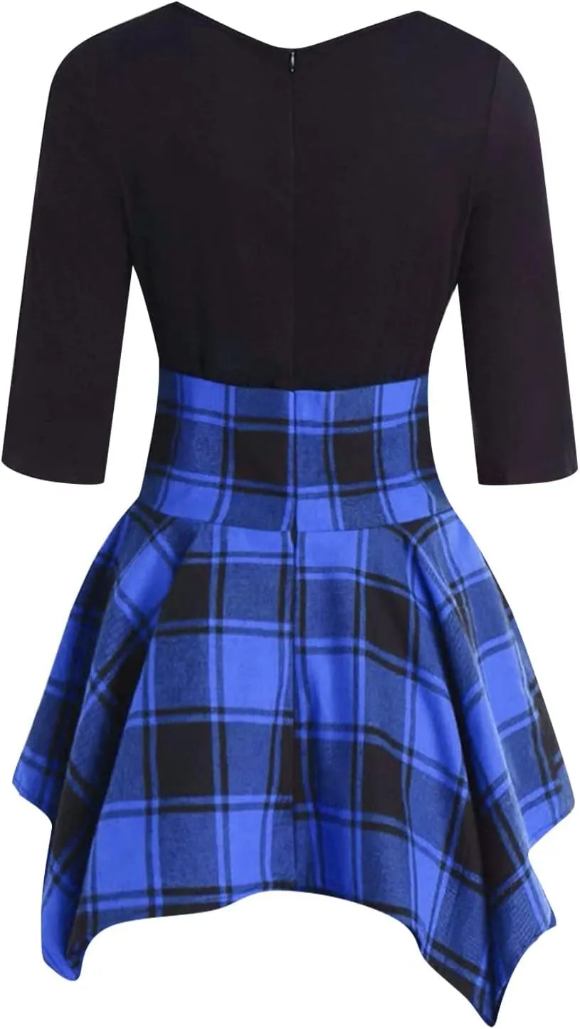 Skater Dresses for Women,Summer Casual Lace-up Gingham Tank Dress High Waist Pleated Dress for School Girl