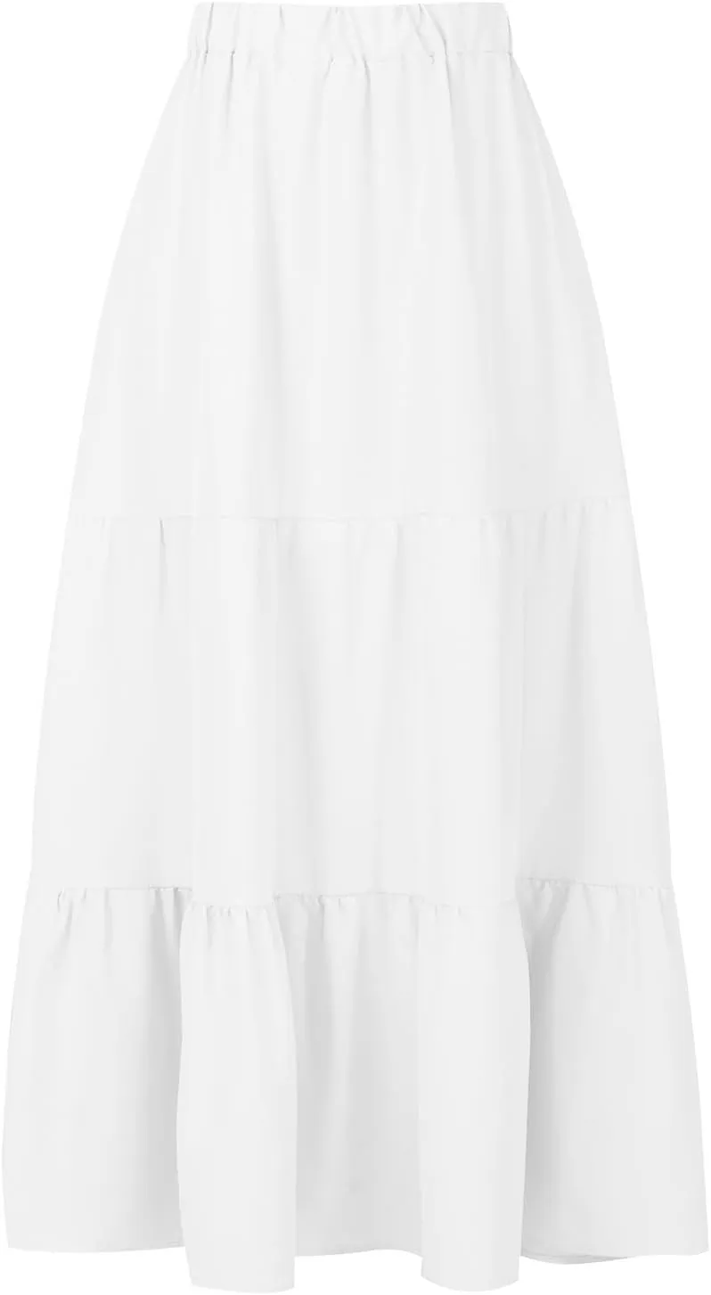 Skirts for Women Summer Beach Pleated Long Skirt Lightweight Elastic Waisted Maxi Skort Boho A Line Skorts with Pocket