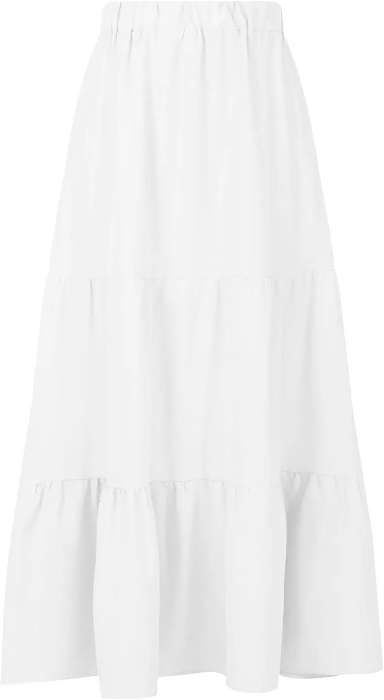 Skirts for Women Summer Beach Pleated Long Skirt Lightweight Elastic Waisted Maxi Skort Boho A Line Skorts with Pocket