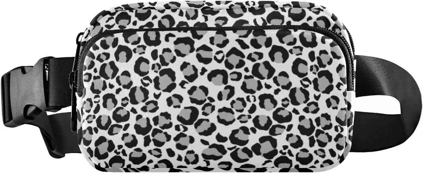 Sliver Snow Leopard Fanny Pack for Women Men Belt Bag Crossbody Waist Pouch Waterproof Everywhere Purse Fashion Sling Bag for Running Hiking Workout Walking