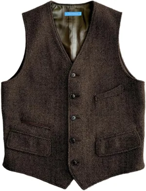 SOLOVEDRESS Mens Vintage Classic Herringbone Pattern Suit Vest V Neck Casual Wool Blend Waistcoat for Men