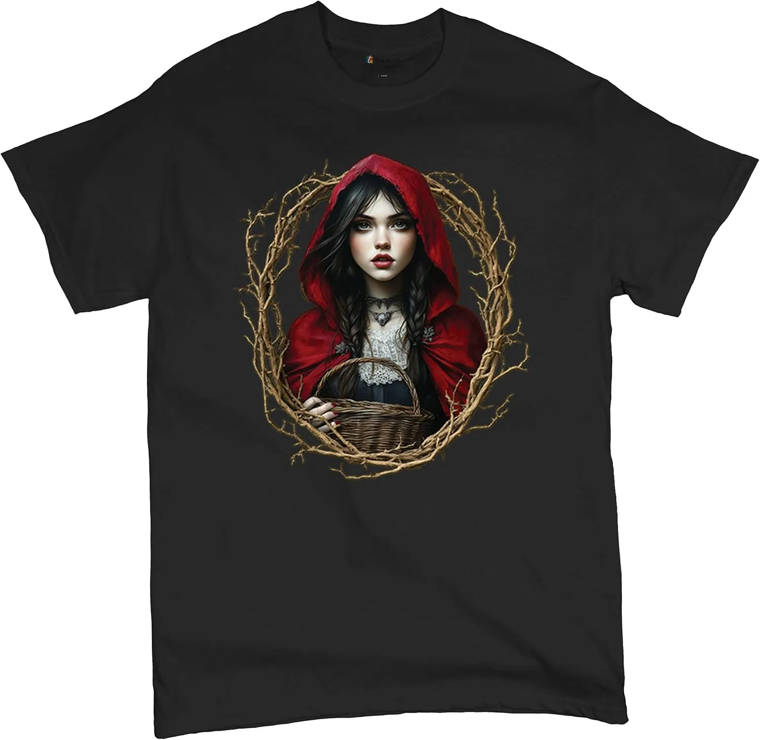 Storybook Red Riding Hood Men's T-Shirt Gothic Fairytale Cute Little Girl Forest Fantasy Witchy Cloak Cartoon Men's Tee