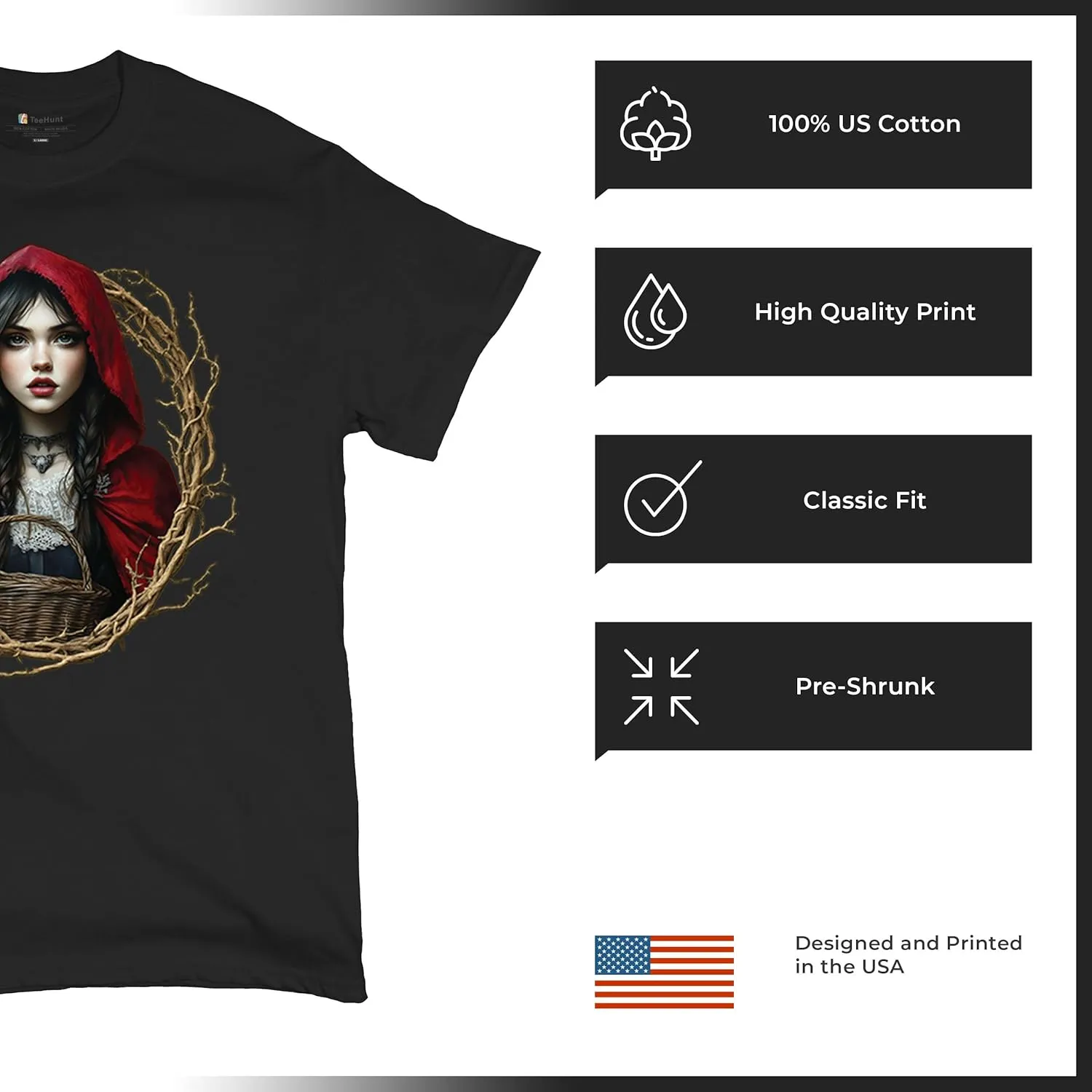 Storybook Red Riding Hood Men's T-Shirt Gothic Fairytale Cute Little Girl Forest Fantasy Witchy Cloak Cartoon Men's Tee
