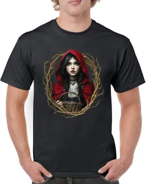 Storybook Red Riding Hood Men's T-Shirt Gothic Fairytale Cute Little Girl Forest Fantasy Witchy Cloak Cartoon Men's Tee