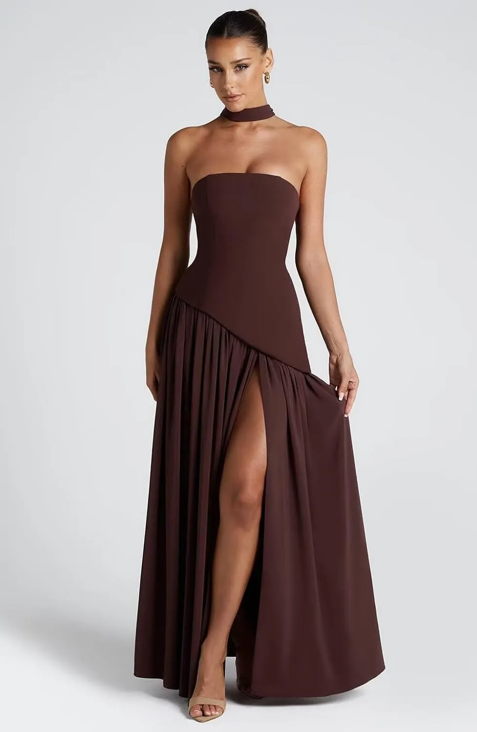 Strapless Bridesmaid Dresses Long with Scarf 2025 Satin Pleated Prom Dress VS190