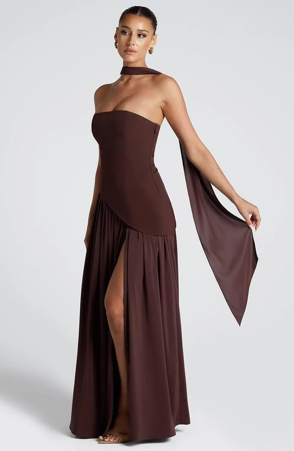 Strapless Bridesmaid Dresses Long with Scarf 2025 Satin Pleated Prom Dress VS190