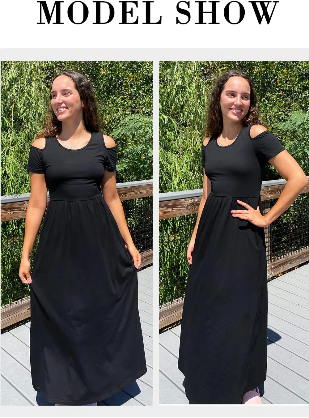 STYLEWORD Women's 2025 Summer Maxi Long Dresses Cold Shoulder Sundress with Pocket