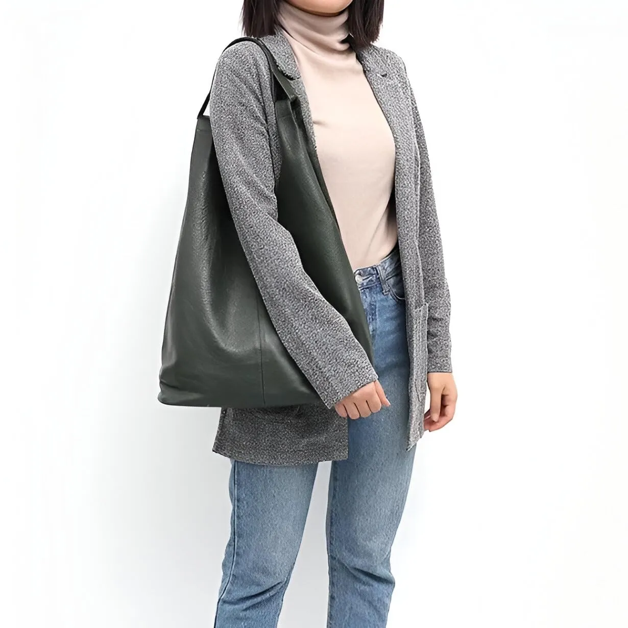 Stylish Genuine Leather Bucket Hobo Shoulder Bag - Spacious, Versatile, Soft, Durable, and Fashionable - Free Shipping (Green)