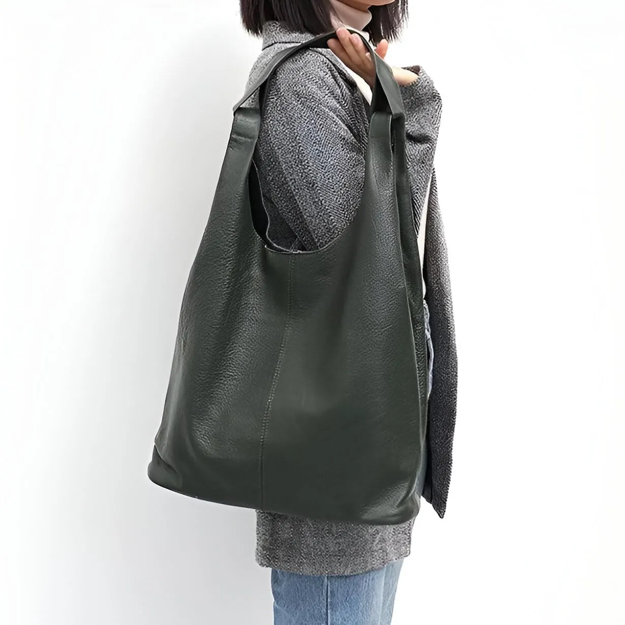 Stylish Genuine Leather Bucket Hobo Shoulder Bag - Spacious, Versatile, Soft, Durable, and Fashionable - Free Shipping (Green)
