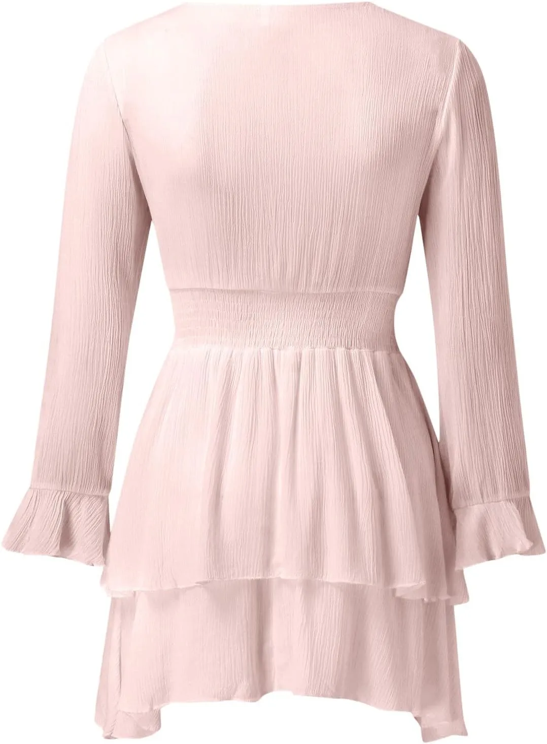 Summer Dress Womens Spring Summer Knot Front V Neck Ruffles Long Sleeve Floral Print Swing Mini Dress