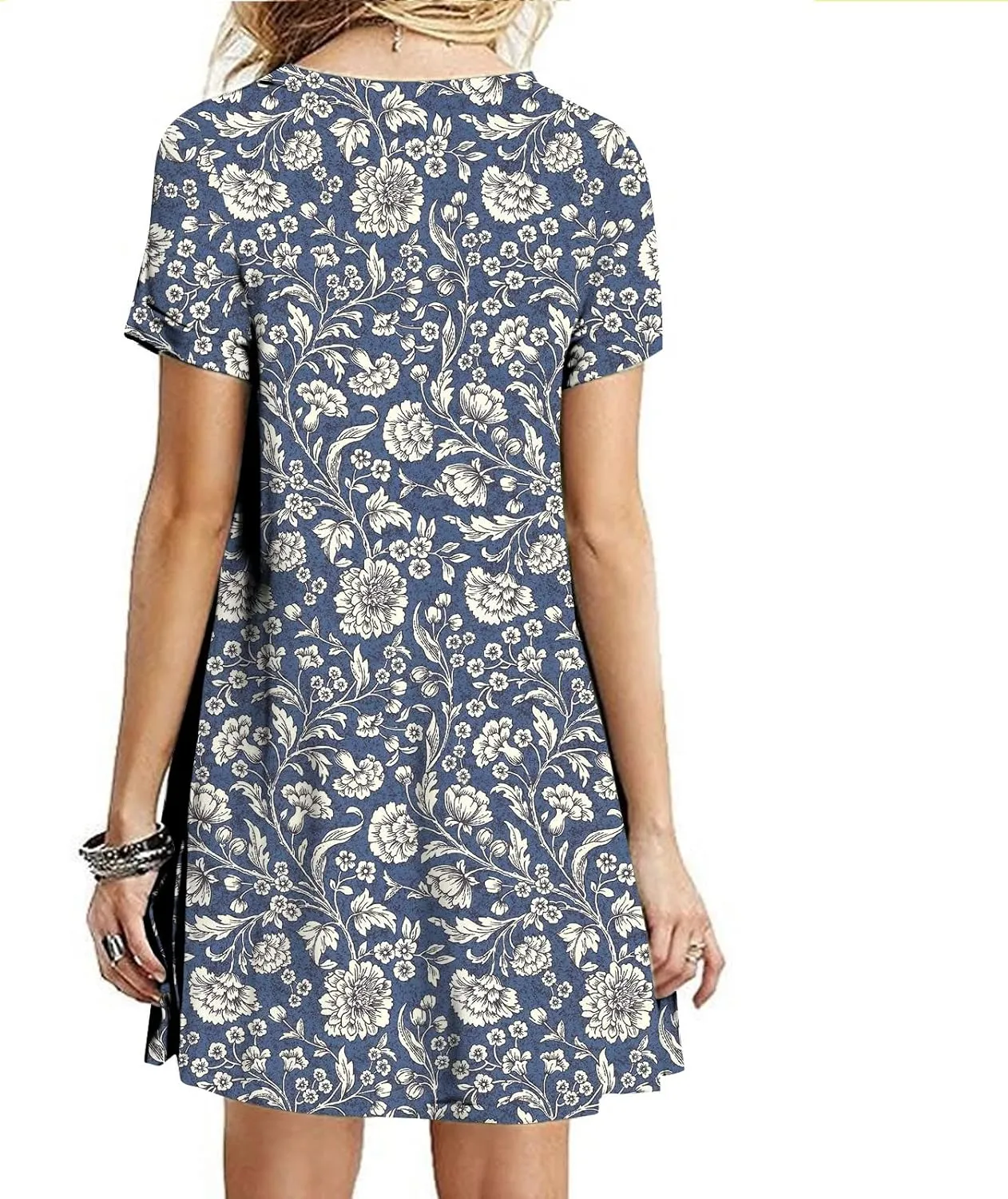 Summer Dresses for Women 2023 Casual Floral Crew Neck A-line Short Sleeve Sundresses for Beach Vacation