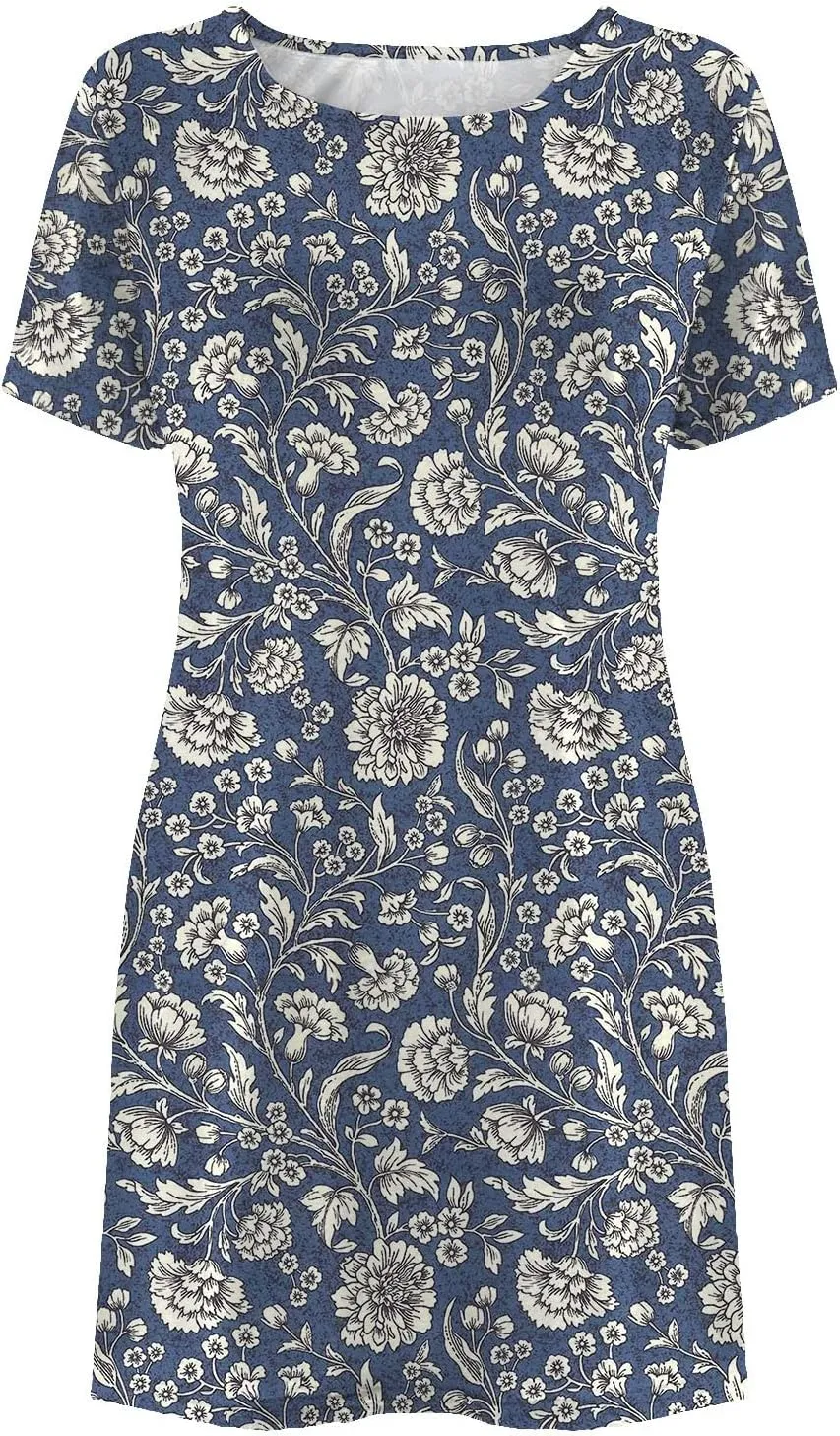 Summer Dresses for Women 2023 Casual Floral Crew Neck A-line Short Sleeve Sundresses for Beach Vacation