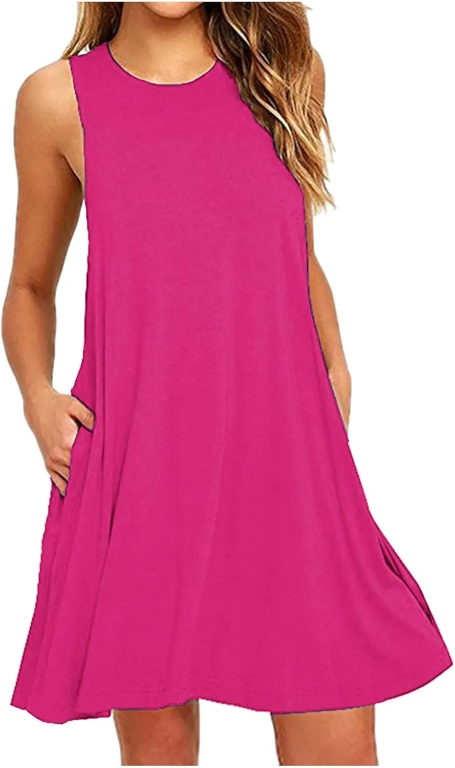 Summer Dresses for Women Casual Loose Sleeveless Sundresses Fashion Solid Tank Dress Beach Vacation Swing Dress