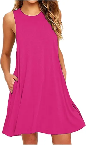 Summer Dresses for Women Casual Loose Sleeveless Sundresses Fashion Solid Tank Dress Beach Vacation Swing Dress