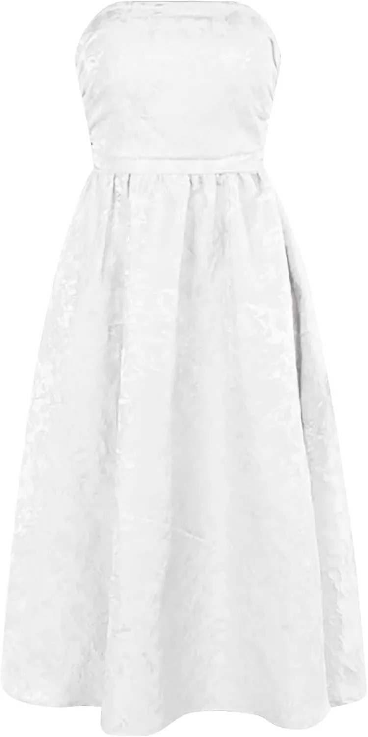 Summer Strapless Floral Homecoming Dresses with Pocket Corset A Line Midi Cocktail Plus Size Dresses for