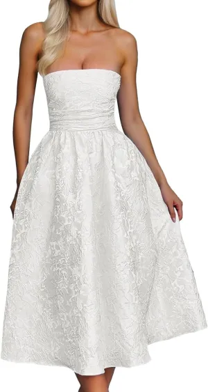 Summer Strapless Floral Homecoming Dresses with Pocket Corset A Line Midi Cocktail Plus Size Dresses for
