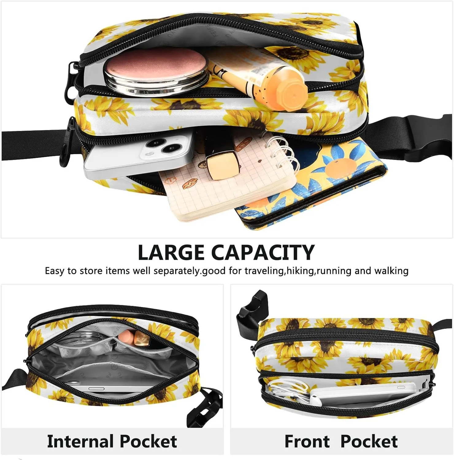Sunflower Fanny Pack for Women Men Belt Bag Crossbody Waist Pouch Waterproof Everywhere Purse Fashion Sling Bag for Running Hiking Workout Walking Travel 02#Color17