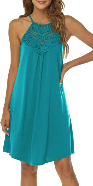 Sweetnight Halter Dresses for Women Summer Spaghetti Strap Beach Flowy Short Sundresses