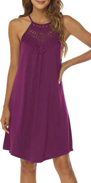 Sweetnight Halter Dresses for Women Summer Spaghetti Strap Beach Flowy Short Sundresses