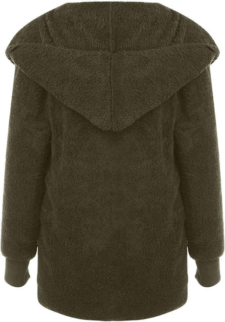 TANGNADE Sherpa Jacket Women with Hood Fleece Fuzzy Hooded Casual Coats Winter Cardigan Open Front Coat Outwear