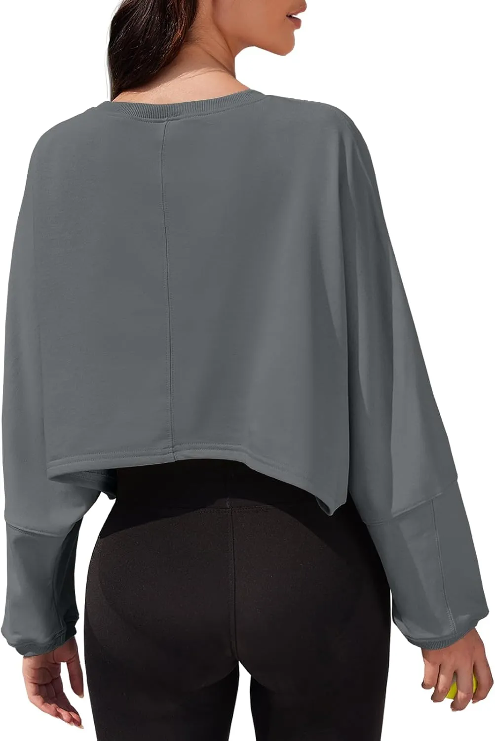 Tankaneo Womens Long Ballon Sleeve Sweatshirts Tops Cropped Crew Neck Loose Fit Casual Workout Shirts