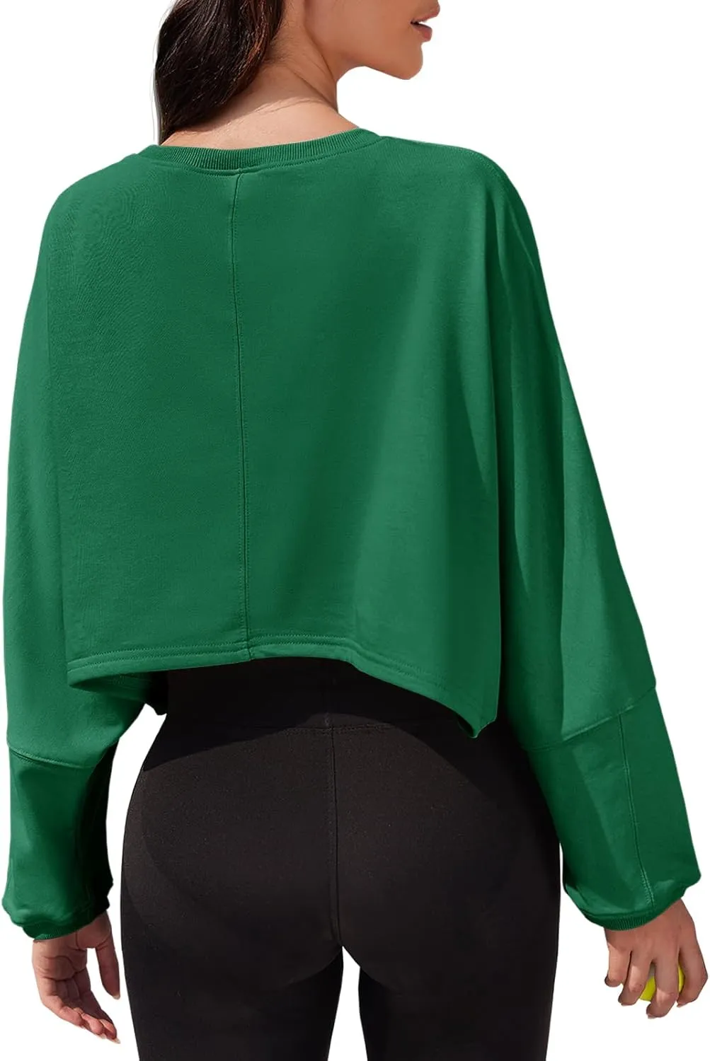 Tankaneo Womens Long Ballon Sleeve Sweatshirts Tops Cropped Crew Neck Loose Fit Casual Workout Shirts