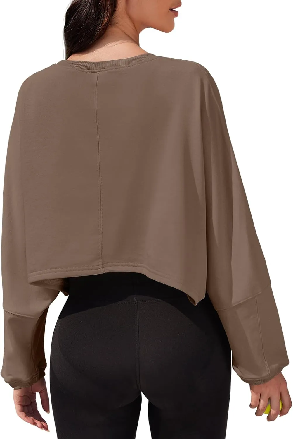 Tankaneo Womens Long Ballon Sleeve Sweatshirts Tops Cropped Crew Neck Loose Fit Casual Workout Shirts