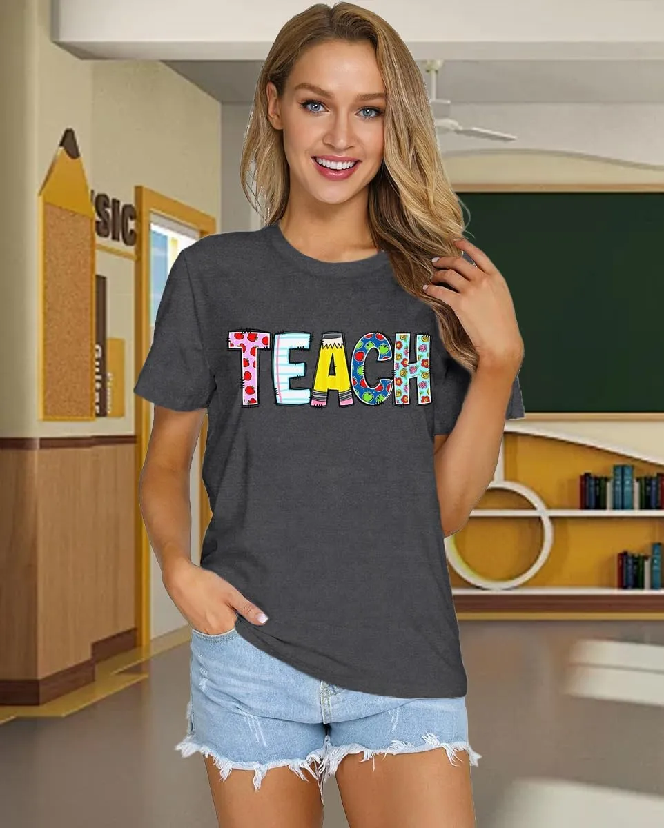 Teacher Shirts for Women Teach Teaching Tshirt Teacher Life Tee Tops