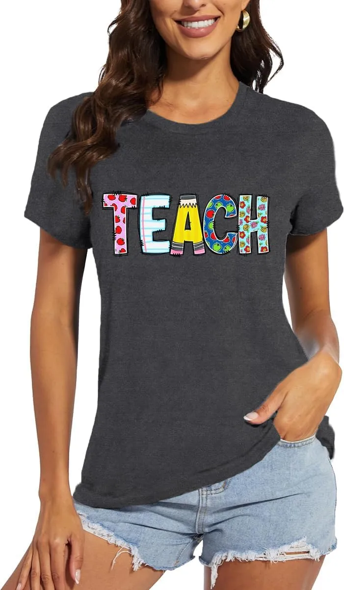 Teacher Shirts for Women Teach Teaching Tshirt Teacher Life Tee Tops