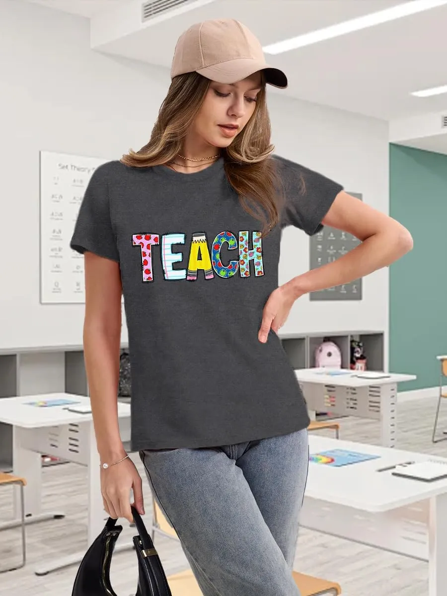 Teacher Shirts for Women Teach Teaching Tshirt Teacher Life Tee Tops