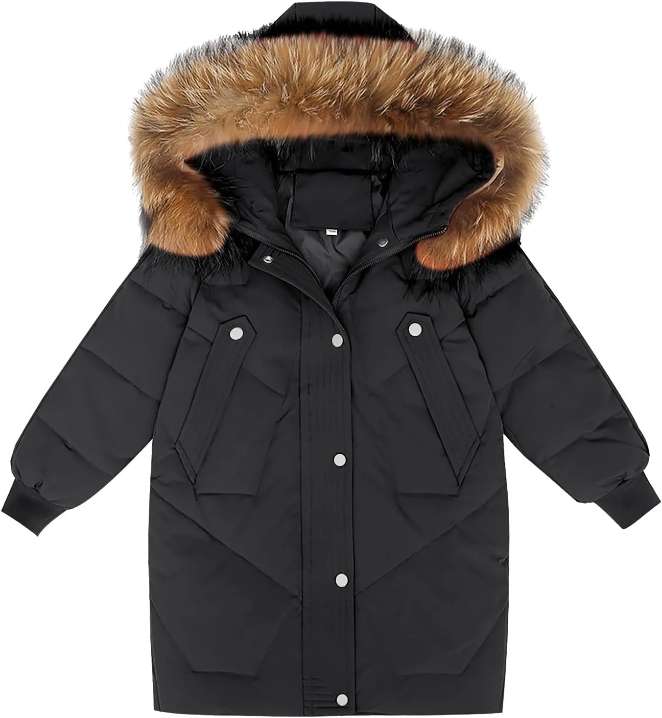 Teens Girls Long Heavyweight Puffer Jacket with Fur Hood Kids Fashion Thick Padded Down Jacket Winter Warm Outwear