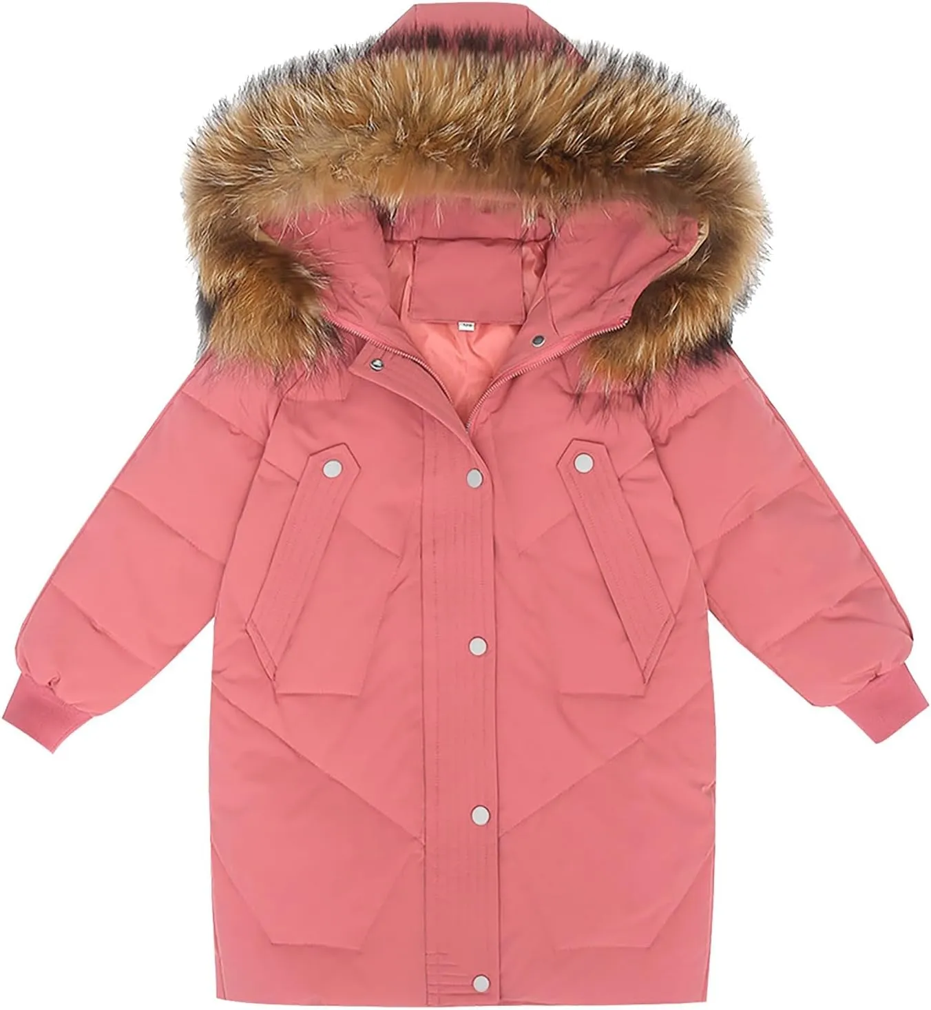 Teens Girls Long Heavyweight Puffer Jacket with Fur Hood Kids Fashion Thick Padded Down Jacket Winter Warm Outwear