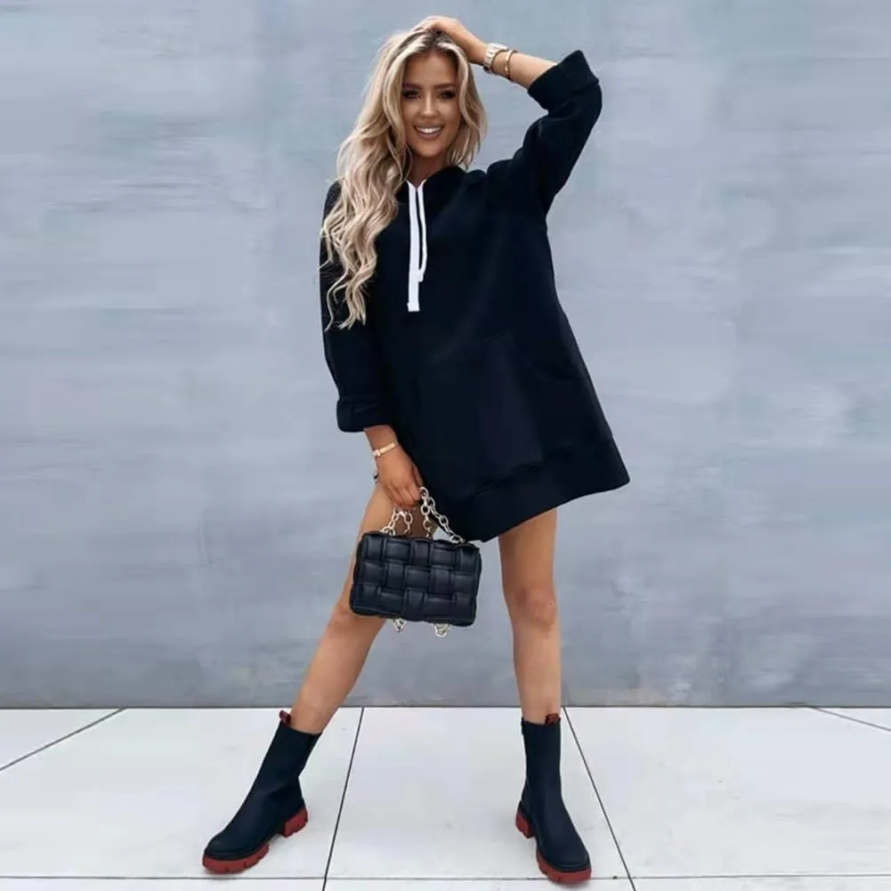 The Warmy Oversized Hoodie Dress Women, Split Hem Sweatshirt, First Ones Women's Long Sleeve Pullover with Pockets