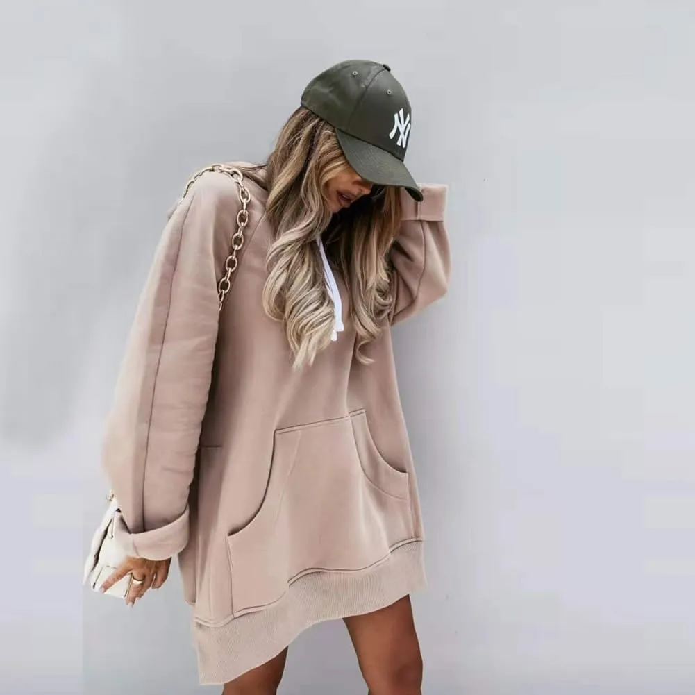 The Warmy Oversized Hoodie Dress Women, Split Hem Sweatshirt, First Ones Women's Long Sleeve Pullover with Pockets