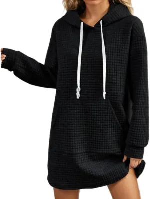 TIAFORD Womens Casual Hoodies Long Sleeve Hooded Solid Pullover Tunic Dress Oversized Sweatshirts with Pocket