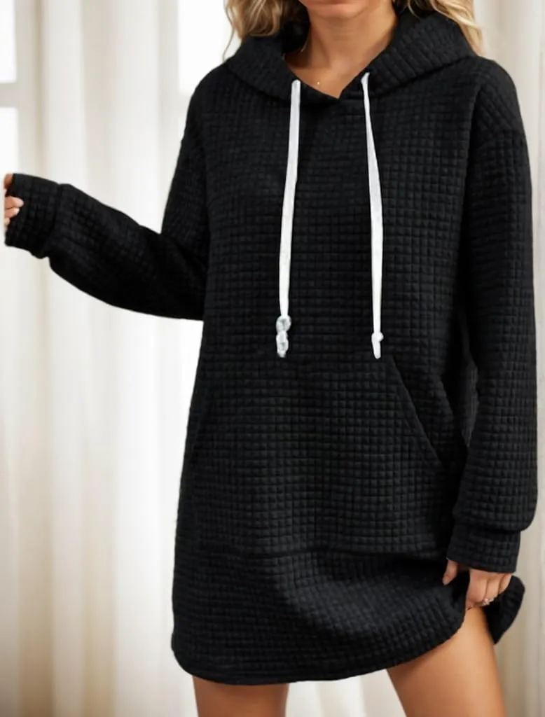 TIAFORD Womens Casual Hoodies Long Sleeve Hooded Solid Pullover Tunic Dress Oversized Sweatshirts with Pocket